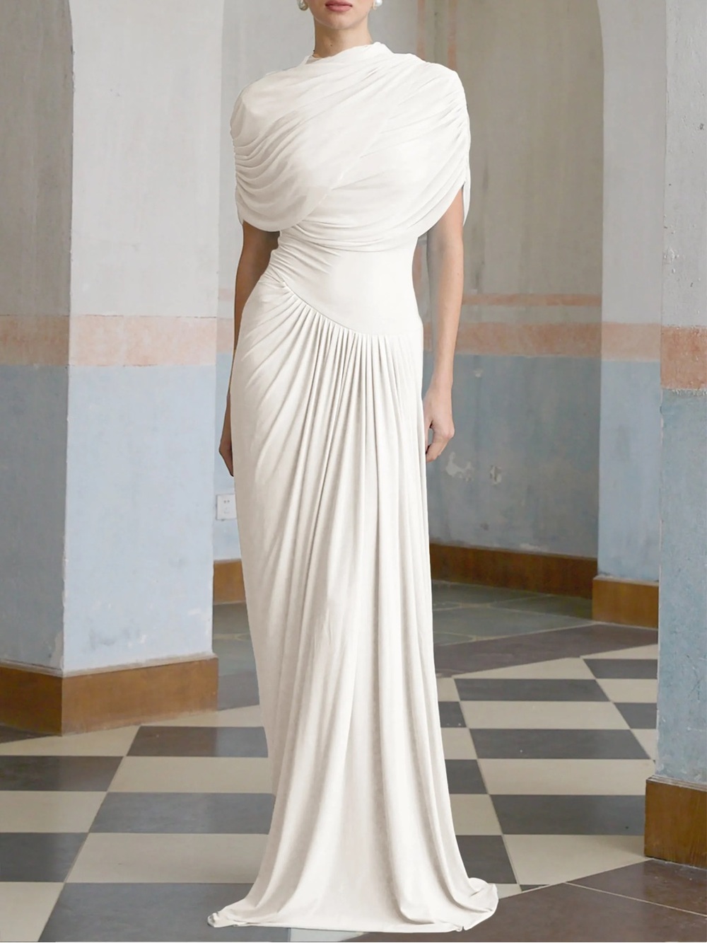 NWT Miss Rosier - Catherine White Assymetrical Pleated Draped Maxi Dress